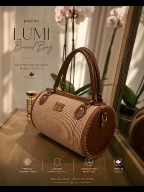 🤎Lumi Barrel Bag - Brown/Cream - Handmade By Me In Canada